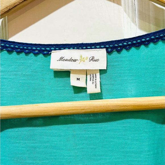 Meadow Rue Anthropologie Teal Mixed Media Boho Print Layered Top Size M - Picture 6 of 6